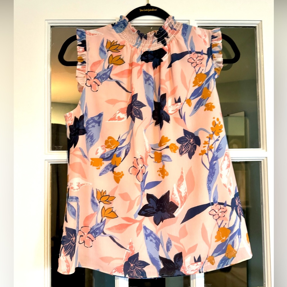 J. Crew Pink Floral Print Sleeveless High Collar Neck Blouse size small